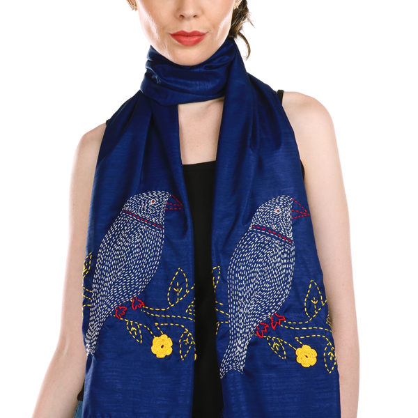 Blue silk kantha stole