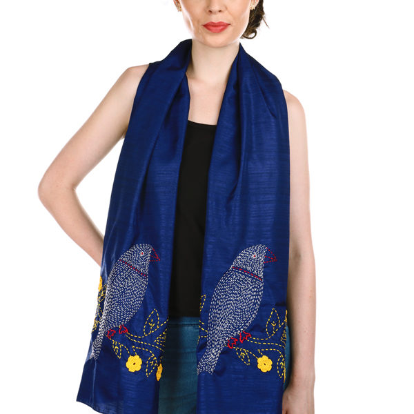 Blue silk kantha stole - Image 3