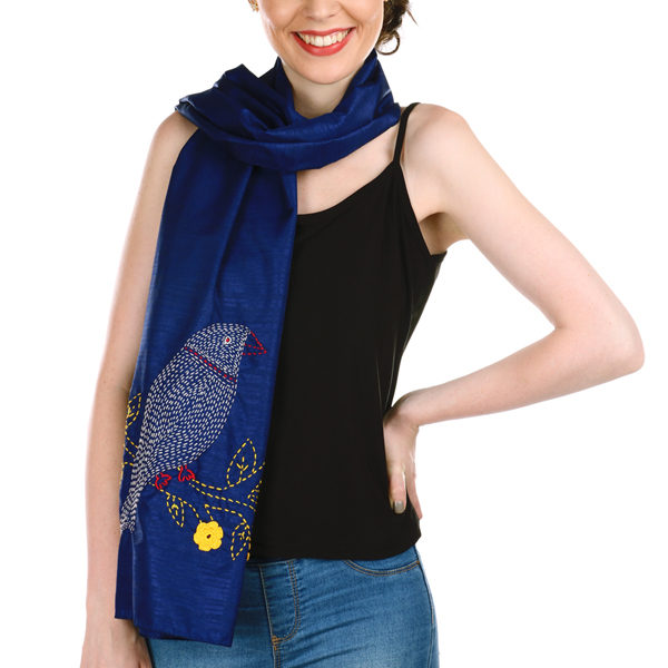 Blue silk kantha stole - Image 2