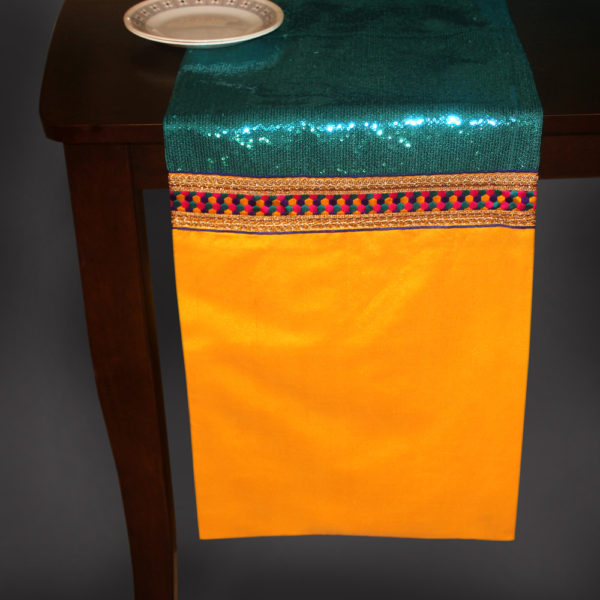 Blue Sequence Work Table Runner with Yellow Bottom