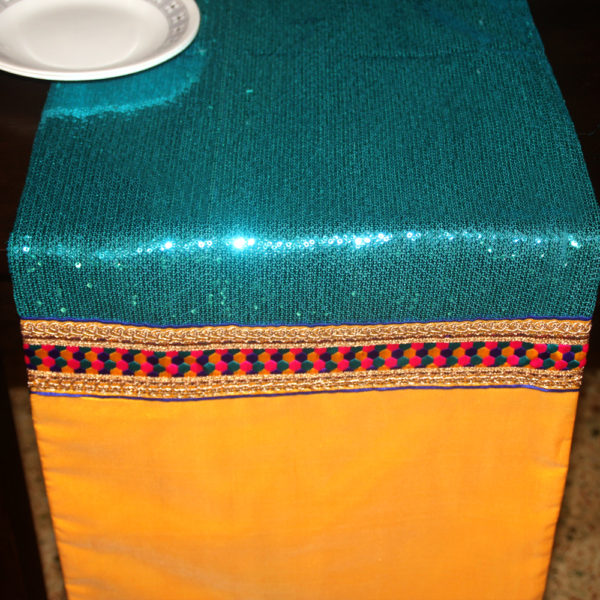 Blue Sequence Work Table Runner with Yellow Bottom - Image 2