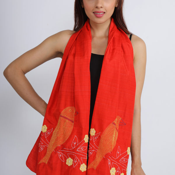 Red Kantha Stole - Image 2