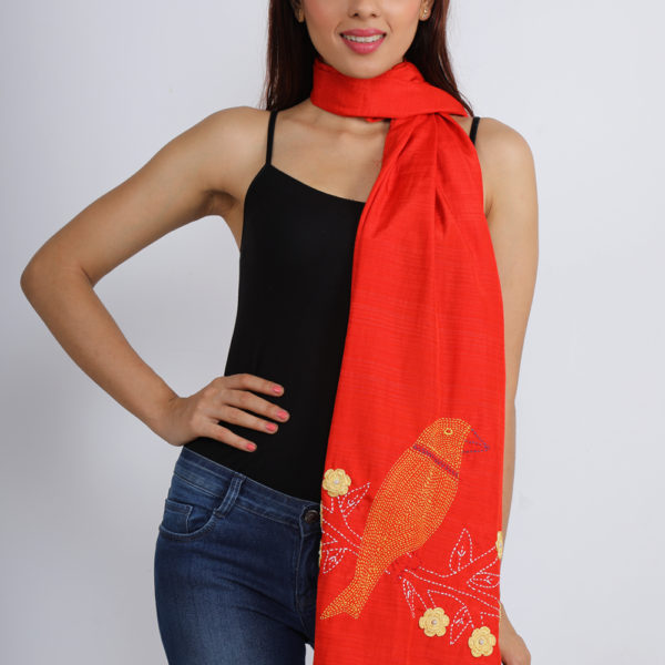 Red Kantha Stole - Image 3