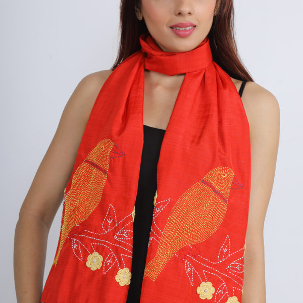 Red Kantha Stole