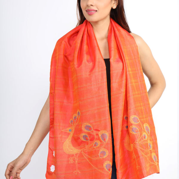 Orange Kantha Stole - Image 3