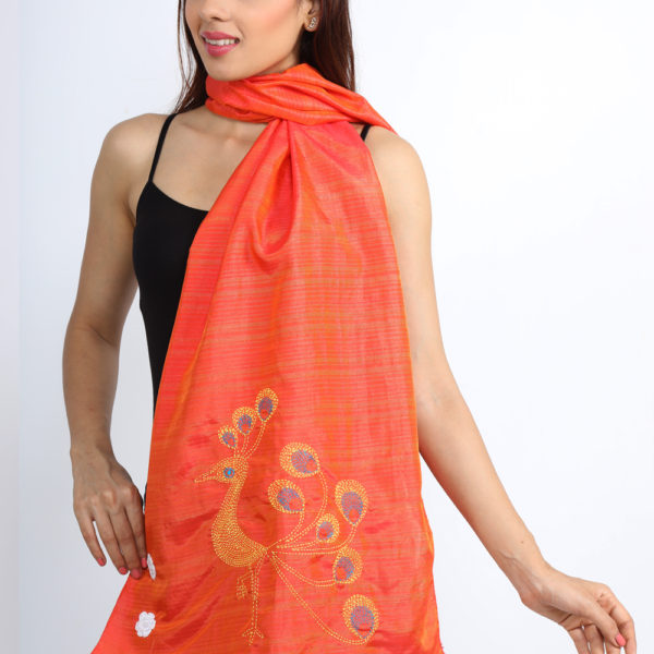 Orange Kantha Stole - Image 2