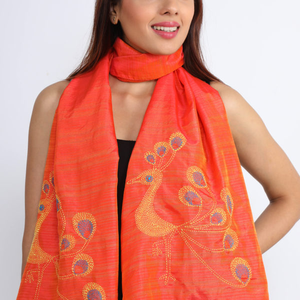 Orange Kantha Stole