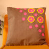 Grey Cushion Cover with Pink Crochet Flower