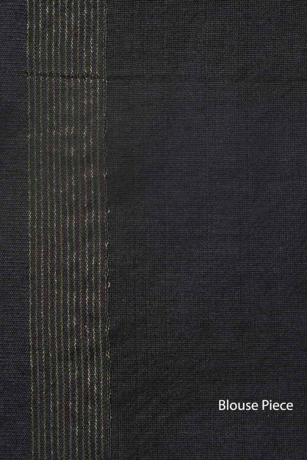 Blue and Charcoal Handloom Saree - Image 4