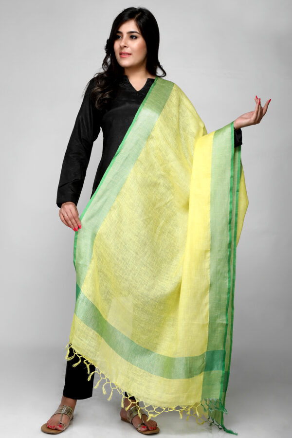 Yellow Linen Dupatta with Metallic Contrasting Border